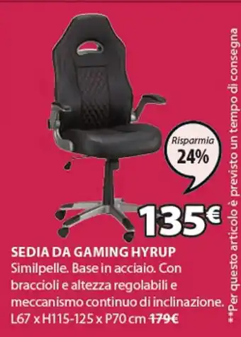 JYSK Sedia Da Gaming Hyrup L67 x H115 - 125 x P70 cm offerta