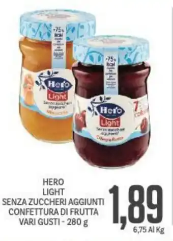 Supermercati Piccolo Hero Light Senza Zuccheri Aggiunti confettura di Frutta vari gusti - 280 g offerta