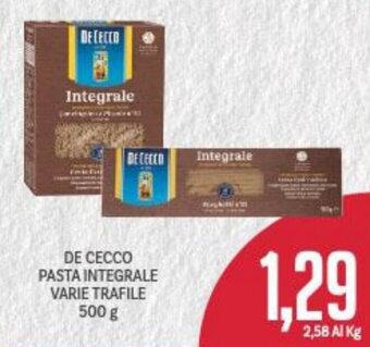 Supermercati Piccolo De Cecco Pasta integrale varie trafile 500 g offerta