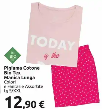 Carrefour Market Pigiama cotone bio tex manica lunga colori e fantasie assortite tg s/xxl offerta