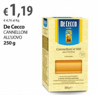 Extra Supermercati De Cecco Cannelloni all'uovo 250 g offerta