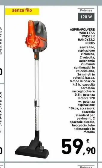 Spazio Conad Aspirapolvere wirless twister handy 22.2 nodis offerta
