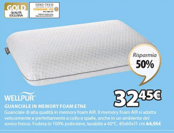 JYSK Wellpur guanciale in memory foam etne 40x60x11 cm offerta