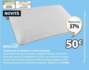 JYSK Wellpur guanciale in memory foam vongsen 40x60x13 cm offerta