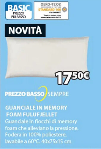 JYSK Guanciale in memory foam fulufjellet 40x75x15 cm offerta