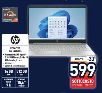 Unieuro HP Laptop 15S-EQ3030NL 16GB Ram 512GB SSD offerta