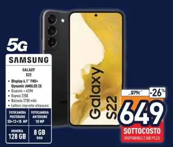 Unieuro Samsung 5G Galaxy S22 128 GB 8 GB offerta