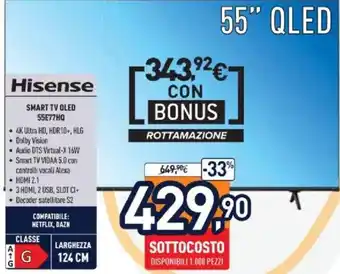 Unieuro Hisense Smart TV QLed 55E77HQ offerta