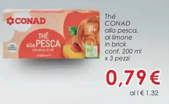 Conad Conad Thé alla pesca, al limone in brick conf. 200 ml x 3 pezzi offerta