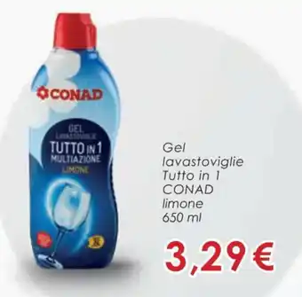 Conad Conad Gel lavastoviglie Tutto in 1 limone 650 ml offerta