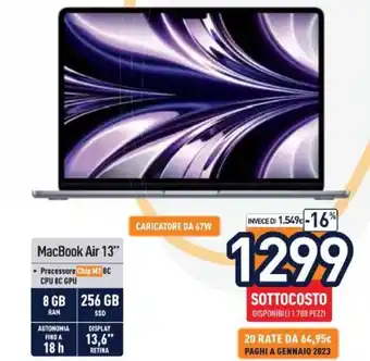 Unieuro MacBook Air 13" 8GB 256 GB offerta