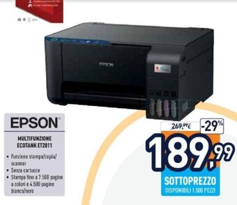 Unieuro Epson Multifunzione Ecotank ET2811 offerta