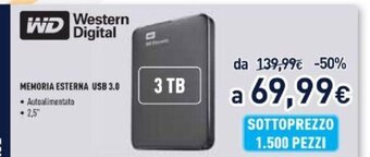 Unieuro WD Western Digital Memoria Esterna USB 3,0 offerta