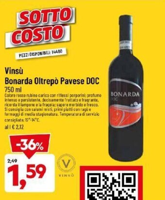 DPiù Vinsù Bonarda Oltrepò Pavese DOC 750 ml offerta