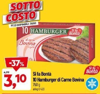 DPiù Si fa Bontà 10 Hamburger di Carne Bovina 750 g offerta