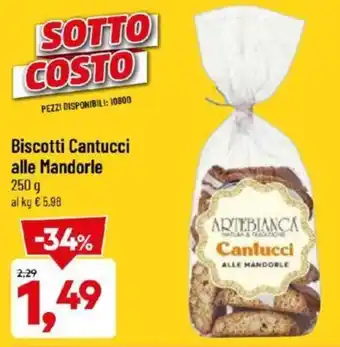 DPiù Artebianca Biscotti Cantucci alle Mandorle 250 g offerta