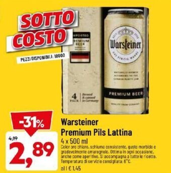 DPiù Warsteiner Premium Pils Lattina 4 x 500 ml offerta