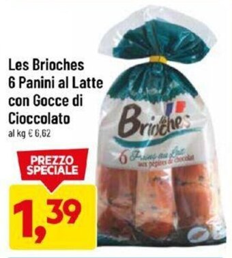 DPiù Les Brioches 6 Panini al Latte con Gocce di Cioccolato offerta