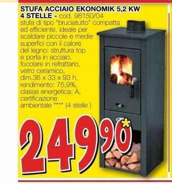 Stufa acciaio ekonomik 5.2 kw 4 stelle
