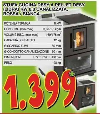 Mondo Brico Stufa cucina desy a pellet desy (libra) kw 8.8 canalizzata rossa/bianca offerta