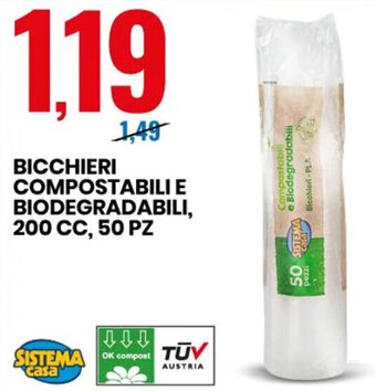 Eurospin Sistema Casa Bicchieri Compostabili E Biodegradabili 200 cc, 50 PZ offerta