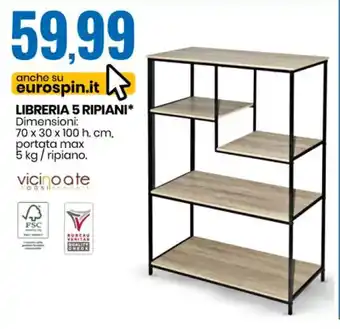 Eurospin Libreria 5 Ripiani Dimensioni 70 x 30 x 100 h, cm offerta