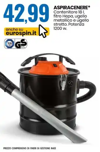 Eurospin Aspiracenere Contenitore 18 l, Potenza 1200 w offerta