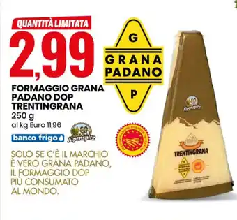 Eurospin Alpenspitz Formaggio Grana Padano Dop Trentingrana 250 g offerta