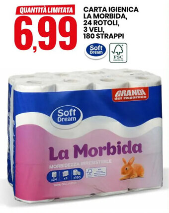 Eurospin Soft Dream Carta Igienica La Morbida 24 Rotoli 3 Veli 180 Strappi offerta
