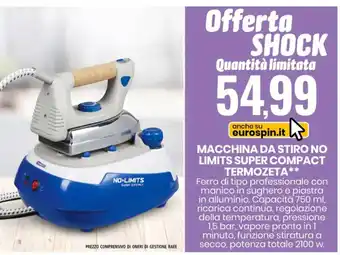 Eurospin Macchina Da Stiro No Limits Super Compact Termozeta 2100 w offerta