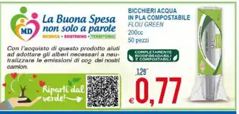 MD Discount Flou Green Bicchieri Acqua In PLA Compostabile 200 cc 50 Pezzi offerta