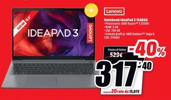 MediaWorld Lenovo Notebook IdeaPad 3 15ADA6 offerta