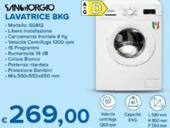 MD Discount Sangiorgio Lavatrice 8kg Mis. 590 x 550 x 850 mm offerta
