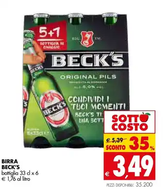 Tigros Beck's Birra Bottiglia 33 cl x 6 offerta