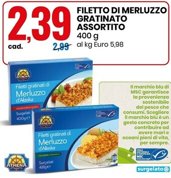 Eurospin Athena Filetto Di Merluzzo Gratinato Assortito offerta