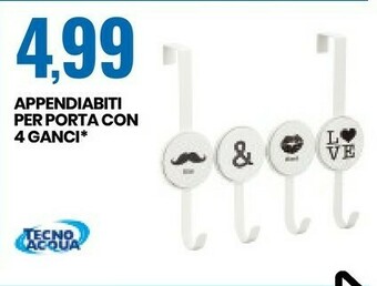 Eurospin Tecno Acqua Appendiabiti Per Porta Con 4 Ganci offerta