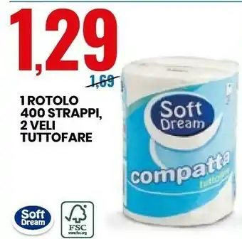 Eurospin Soft Dream 1 Rotolo 400 Strappi 2 Veli offerta