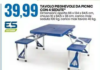 Eurospin ES Tavolo Pieghevole Da Picnic Con 4 Sedute offerta