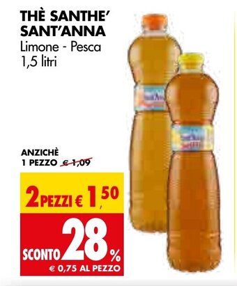 Tigros Thè Santhe' Sant'Anna Limone - Pesca 1.5 Litri offerta