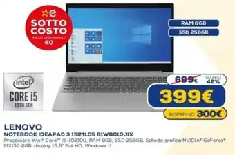 Euronics Lenovo Notebook IDEAPAD 3 15IML05 81WB01DJIX offerta