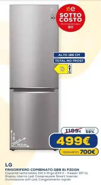 Euronics LG Frigorifero Combinato GBB 61 PZGGN offerta