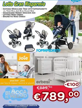 Lotto Gran Risparmio Sistema Modulare Trio Up3 Foppapedretti Seggiolone Mimzy Snacker Joie Lettino Nido Erbesi Bagnetto Nido