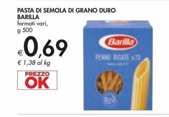 Bennet Pasta di semola di grano duro barilla formati vari g 500 offerta