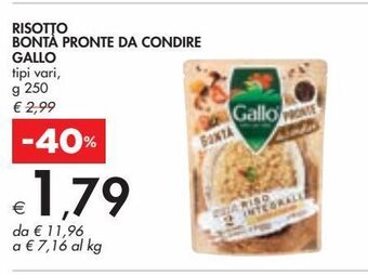 Bennet Risotto bontà pronte da condire gallo tipi vari g 250 offerta