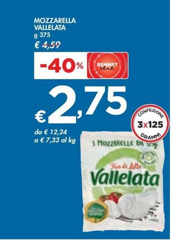 Bennet Mozzarella vallelata g 375 offerta
