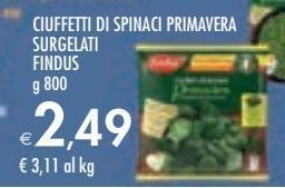 Bennet Ciuffetti di spinaci primavera surgelati findus g 800 offerta