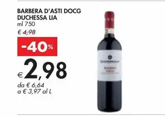 Bennet Barbera d'asti docg duchessa lia ml 750 offerta
