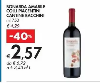 Bennet Bonarda amabile dei colli piacentini cantine bacchini ml 750 offerta