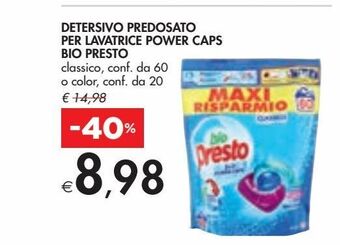 Bennet Detersivo predosato per lavatrice power caps bio presto offerta