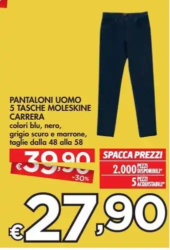 Bennet Pantaloni uomo 5 tasche moleskine carrera offerta